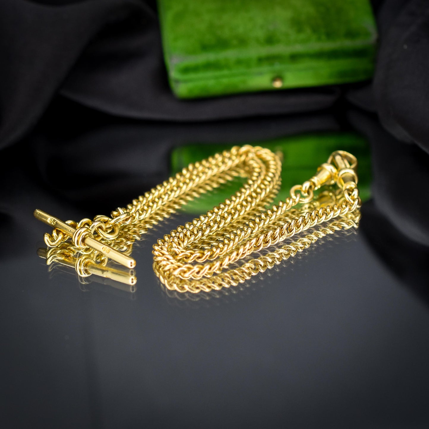 Antique 18ct Yellow Gold Curb Link Albert Watch Chain Necklace | 16"