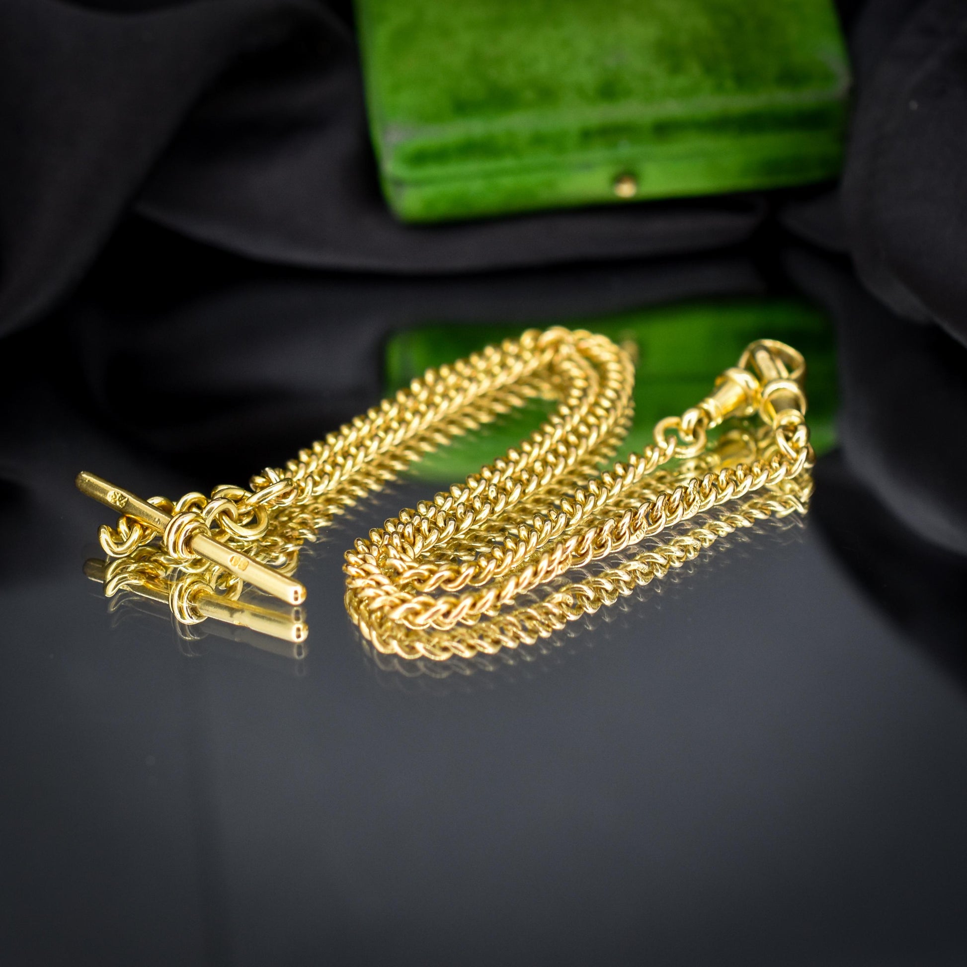 Antique 18ct Yellow Gold Curb Link Albert Watch Chain Necklace | 16"