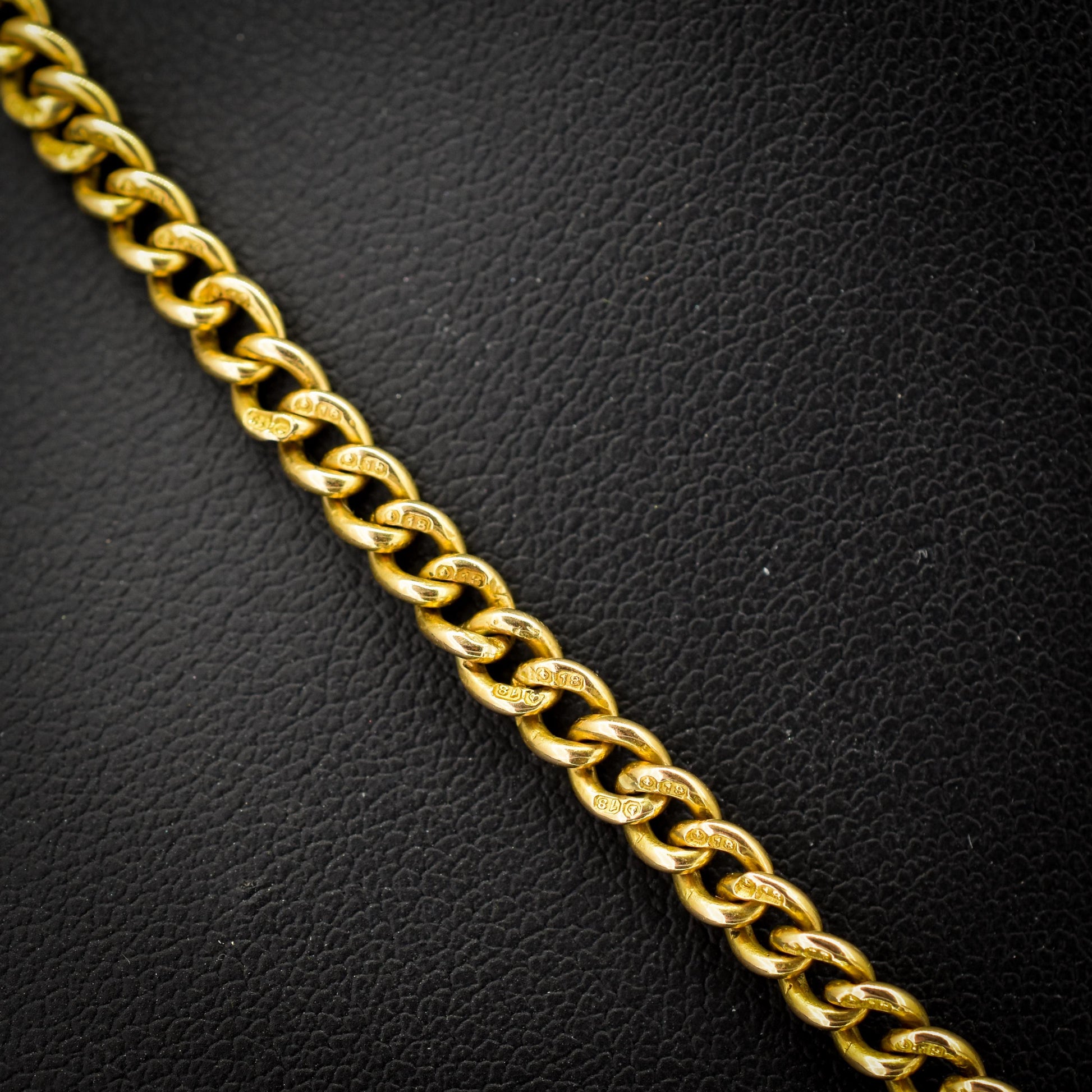 Antique 18ct Yellow Gold Curb Link Albert Watch Chain Necklace | 16"