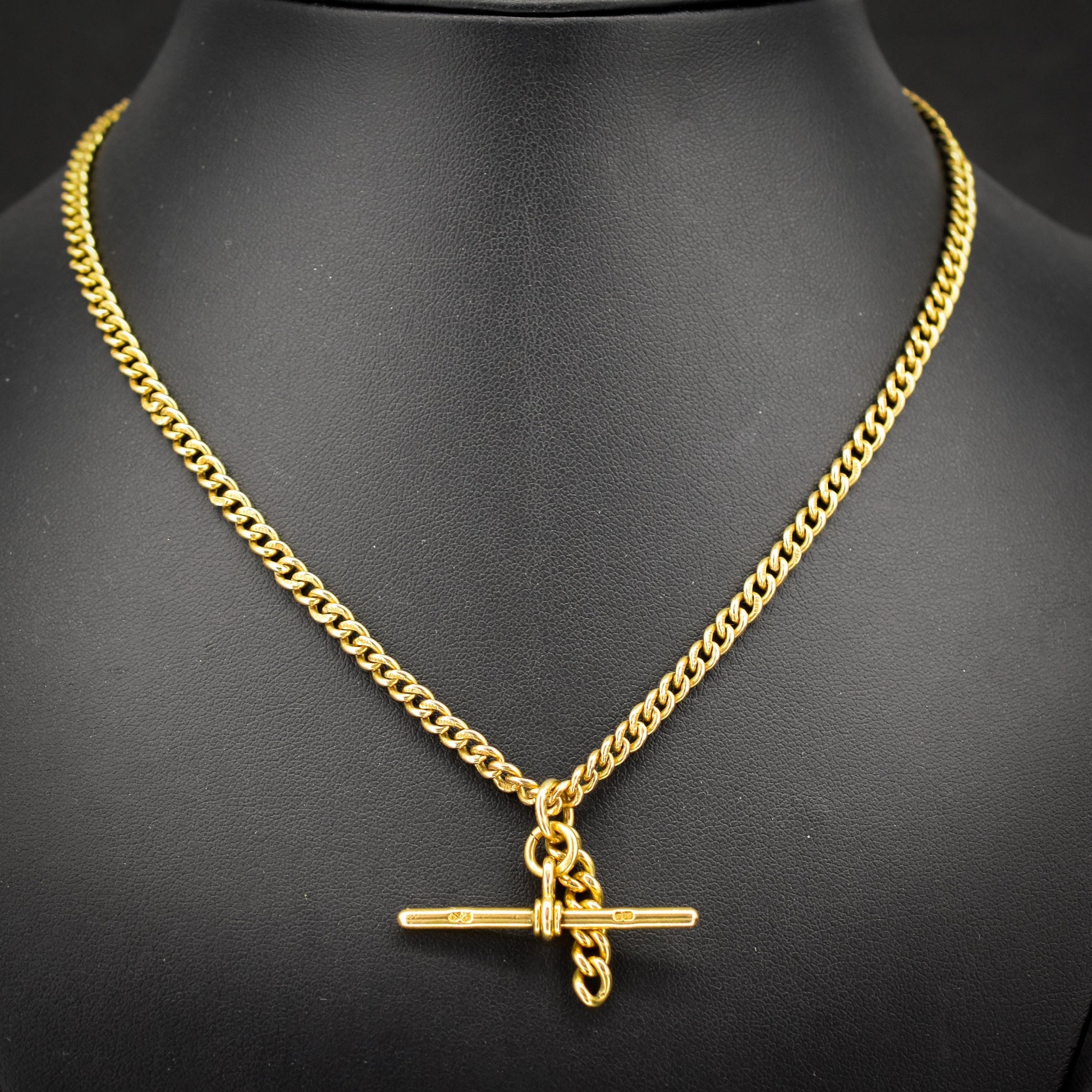 Antique 18ct Yellow Gold Curb Link Albert Watch Chain Necklace | 16"