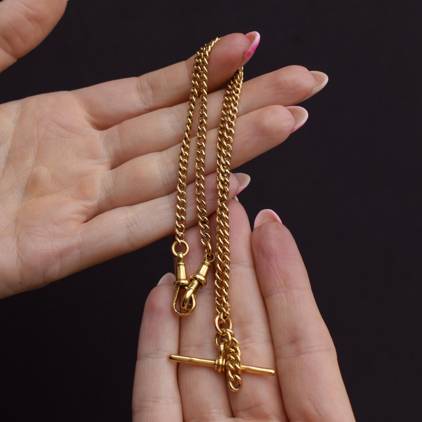 Antique 18ct Yellow Gold Curb Link Albert Watch Chain Necklace | 16"