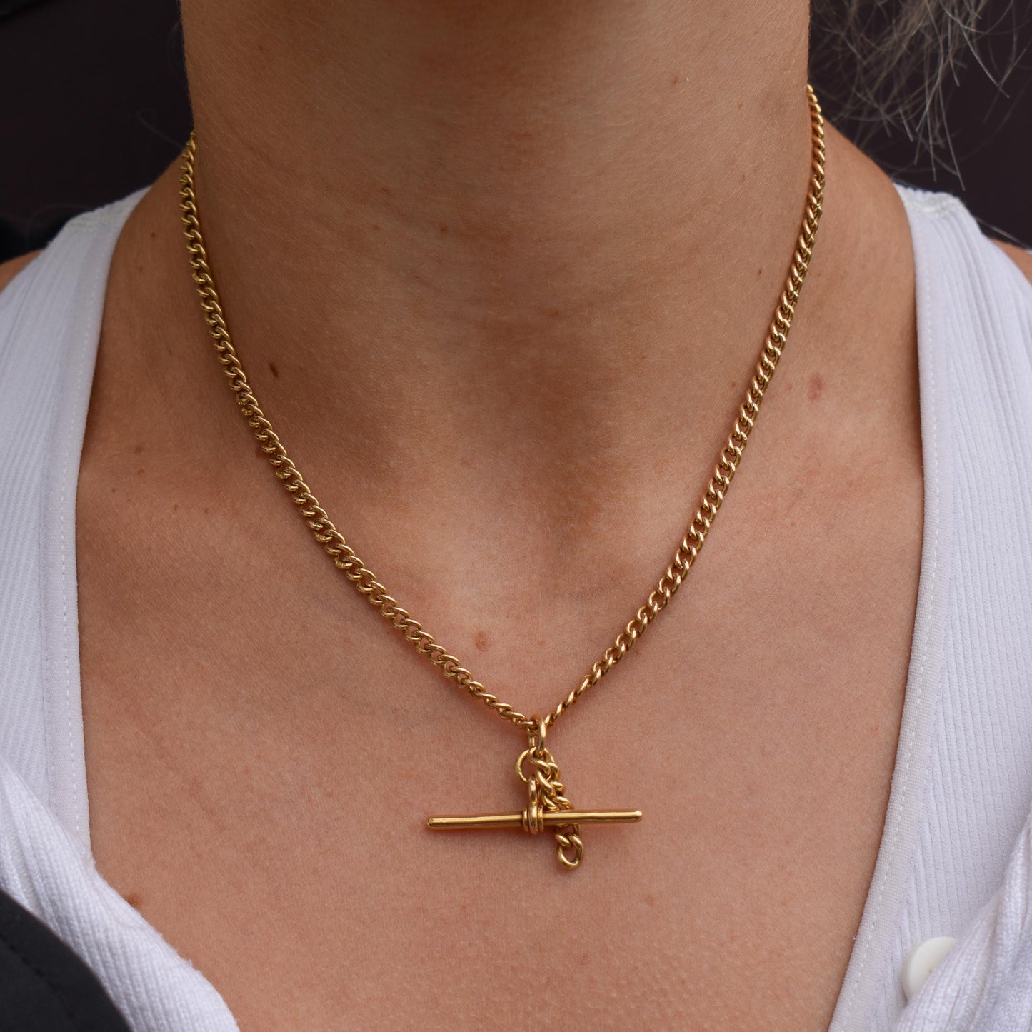 Antique 18ct Yellow Gold Curb Link Albert Watch Chain Necklace | 16"