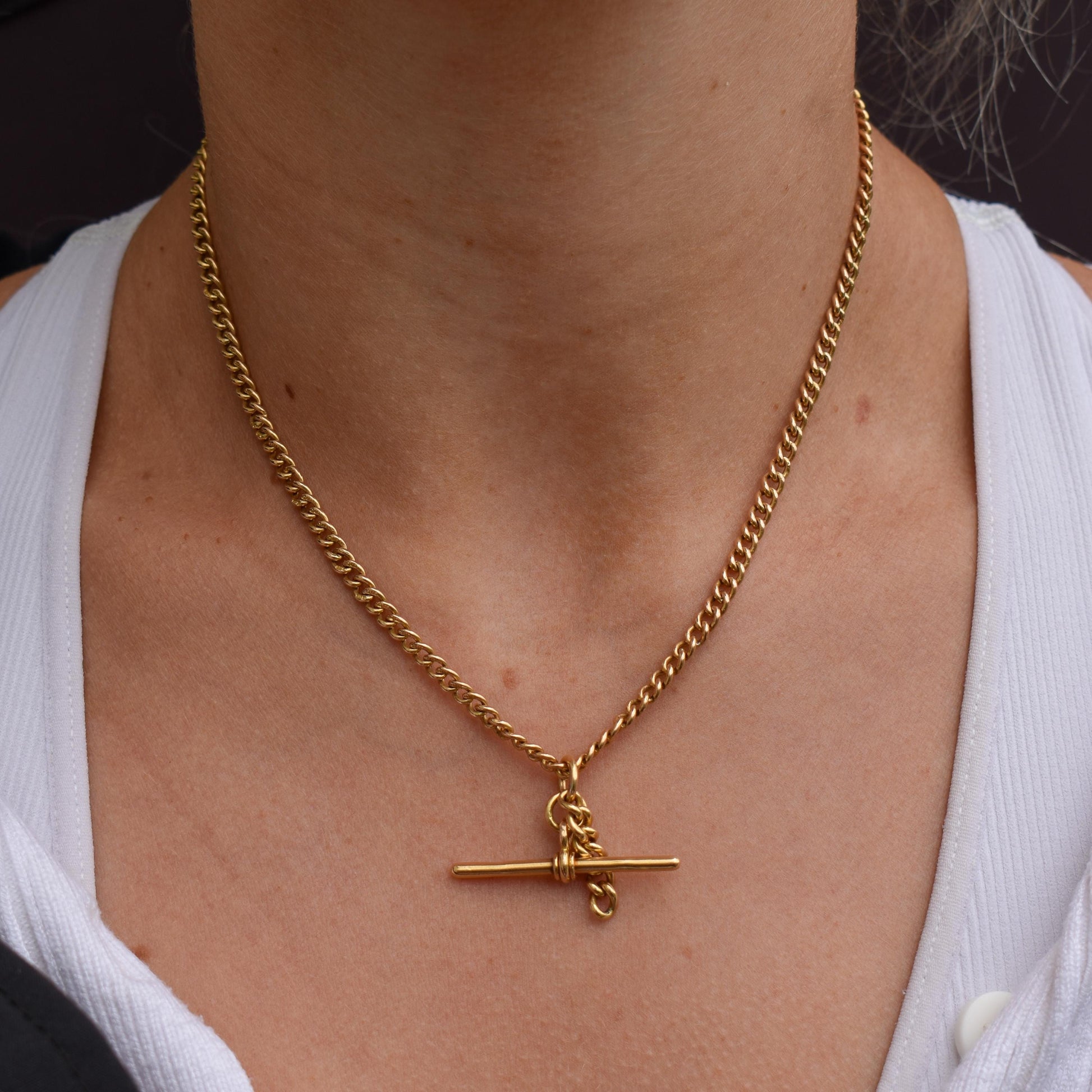 Antique 18ct Yellow Gold Curb Link Albert Watch Chain Necklace | 16"