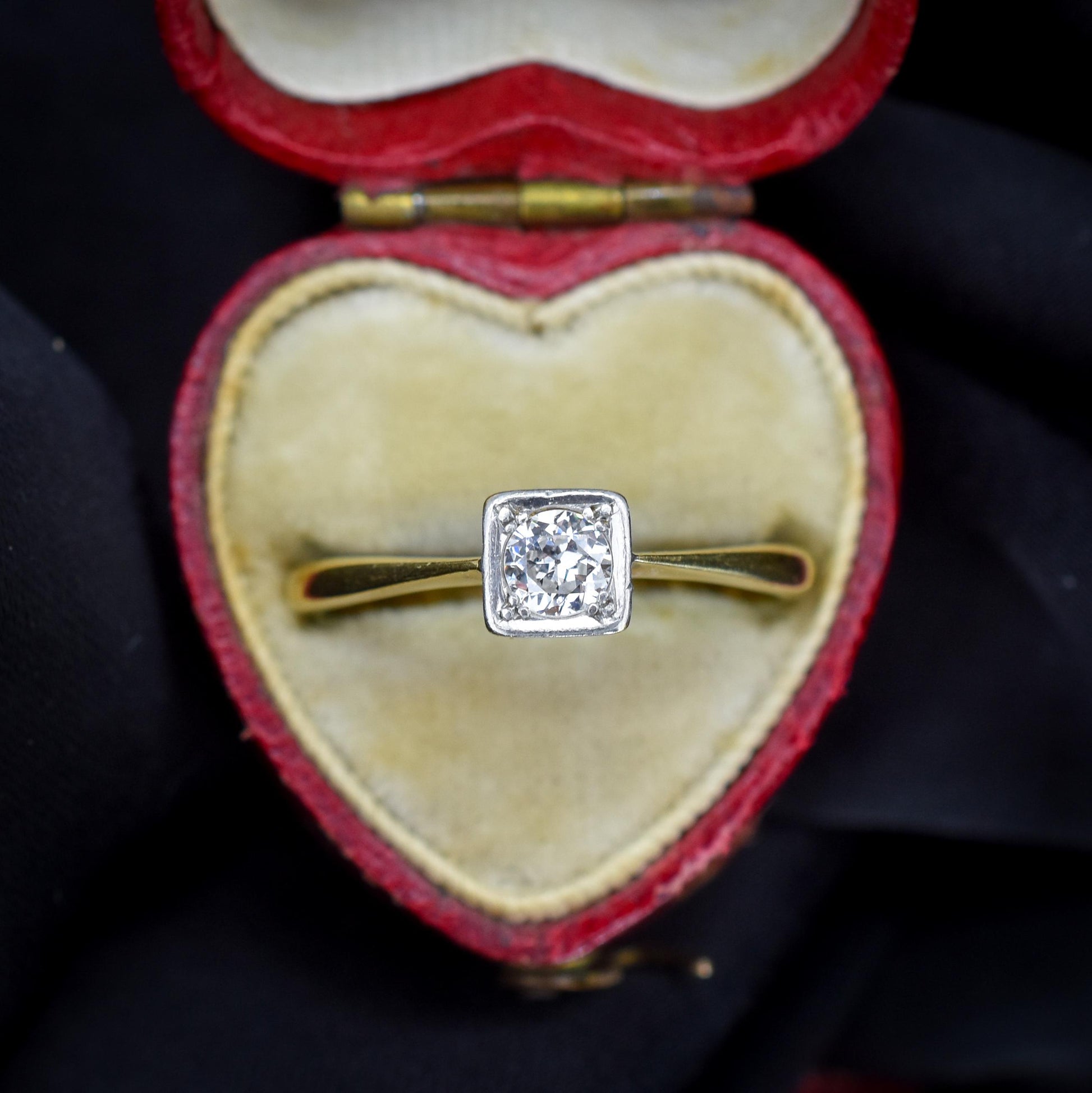 Antique 0.30ct Old Cut Diamond Square Solitaire 18ct Gold Engagement Ring