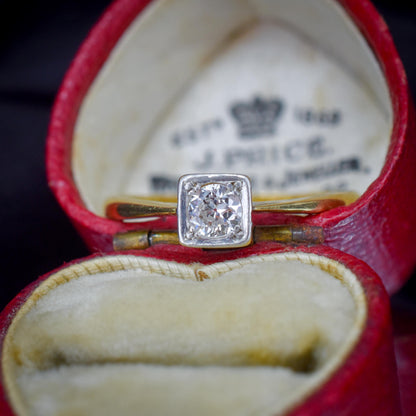 Antique 0.30ct Old Cut Diamond Square Solitaire 18ct Gold Engagement Ring