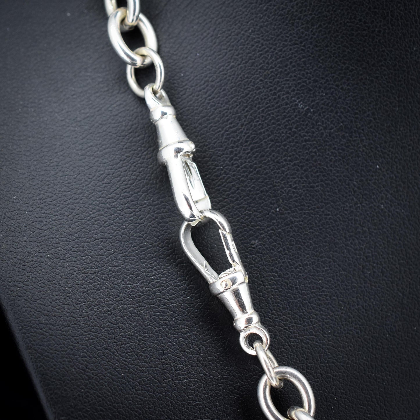 Vintage Sterling Silver Cable Link Watch Chain Necklace with T-Bar and Dog Clips – 19"