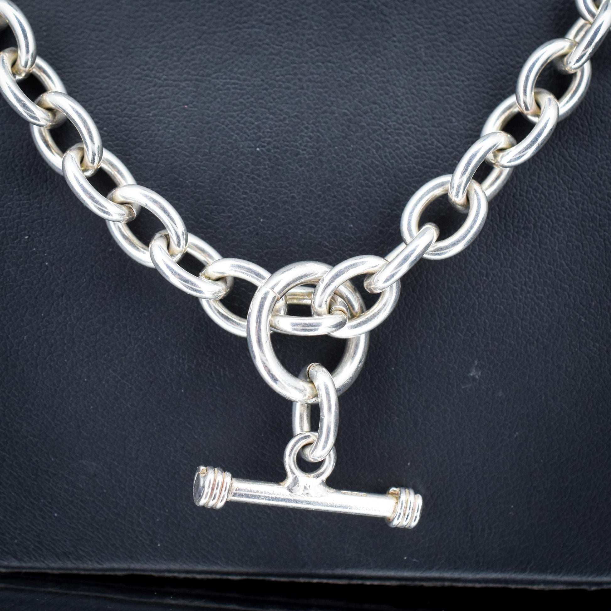 Vintage Sterling Silver Cable Link Watch Chain Necklace with T-Bar and Dog Clips – 19"
