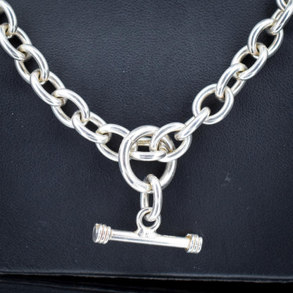 Vintage Sterling Silver Cable Link Watch Chain Necklace with T-Bar and Dog Clips – 19"