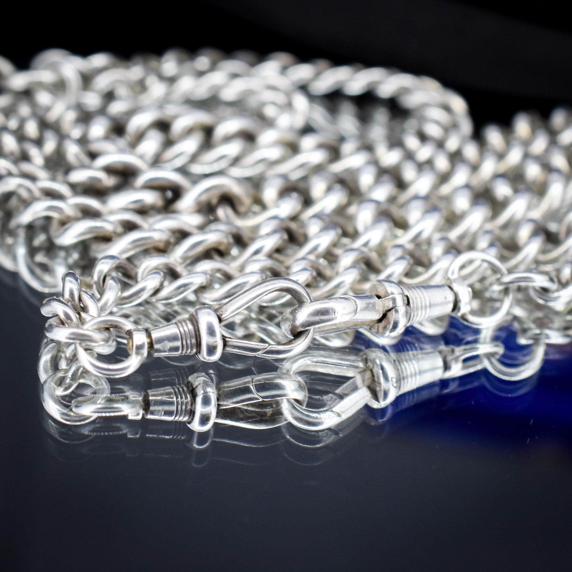 Antique 83g Sterling Silver Chunky Curb Link Albert Watch Chain Necklace – 25"