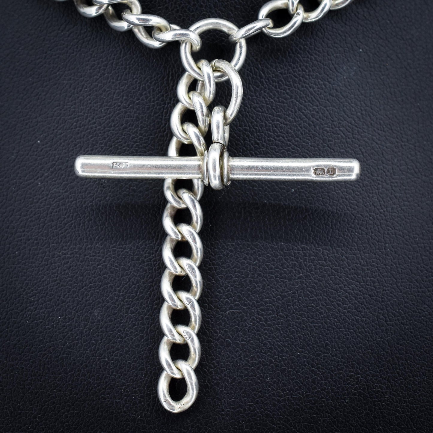 Antique 83g Sterling Silver Chunky Curb Link Albert Watch Chain Necklace – 25"