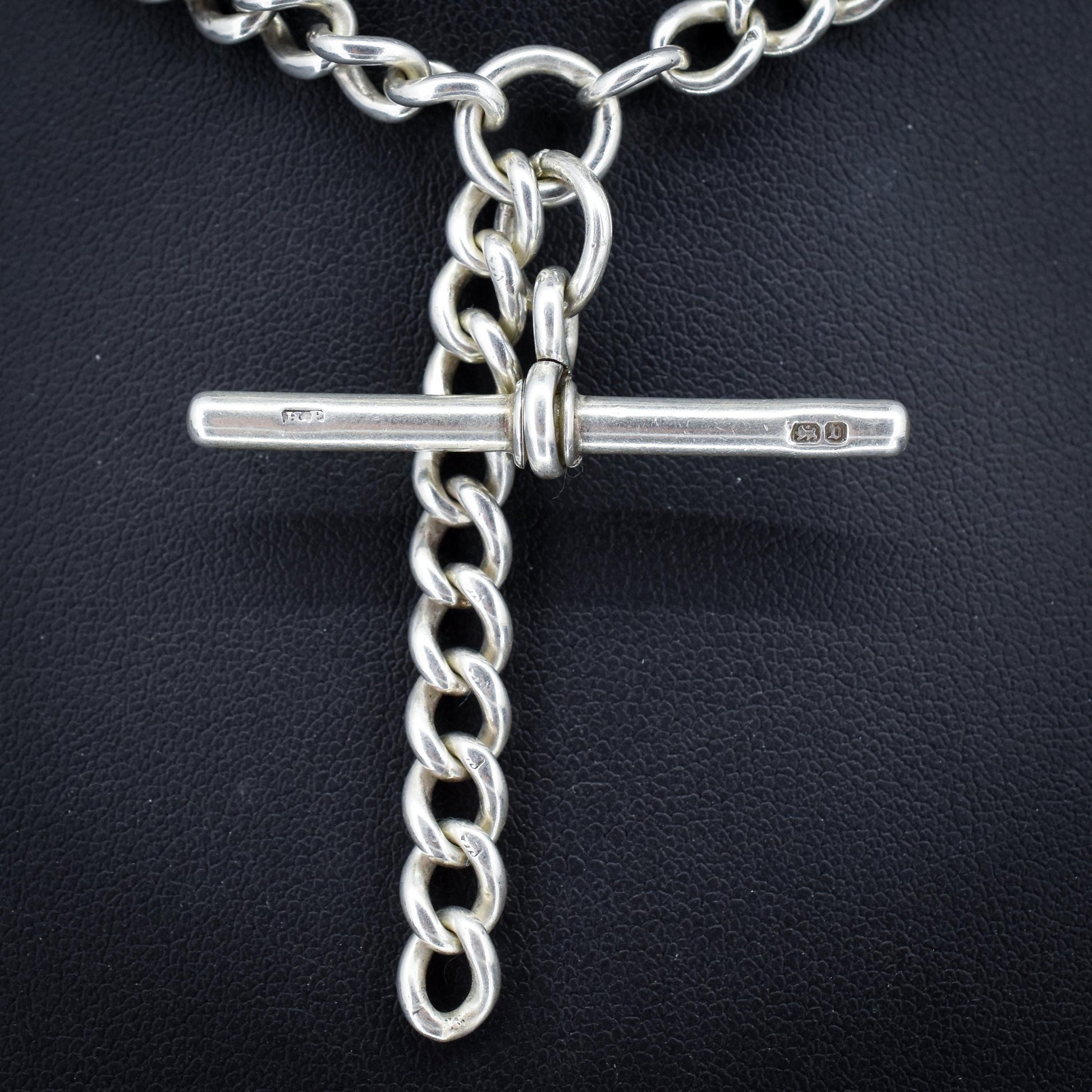 Antique 83g Sterling Silver Chunky Curb Link Albert Watch Chain Necklace – 25"