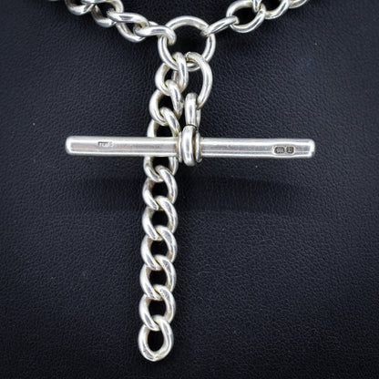 Antique 83g Sterling Silver Chunky Curb Link Albert Watch Chain Necklace – 25"