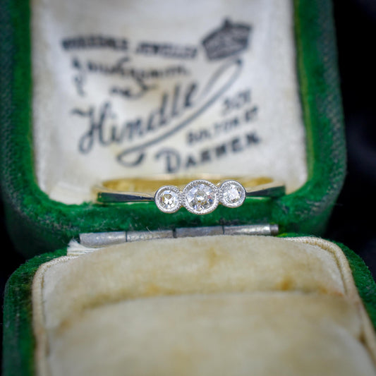 Antique Old Cut Diamond Bezel Set Three Stone 18ct Yellow Gold Ring