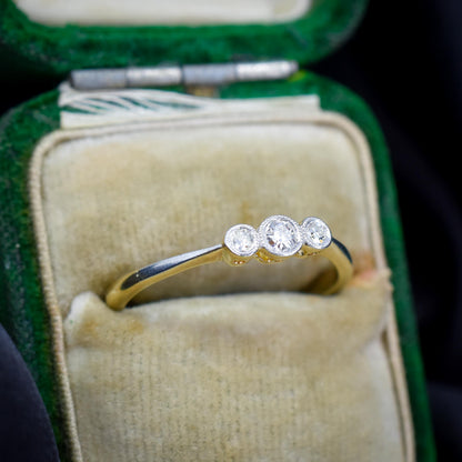 Antique Old Cut Diamond Bezel Set Three Stone 18ct Yellow Gold Ring