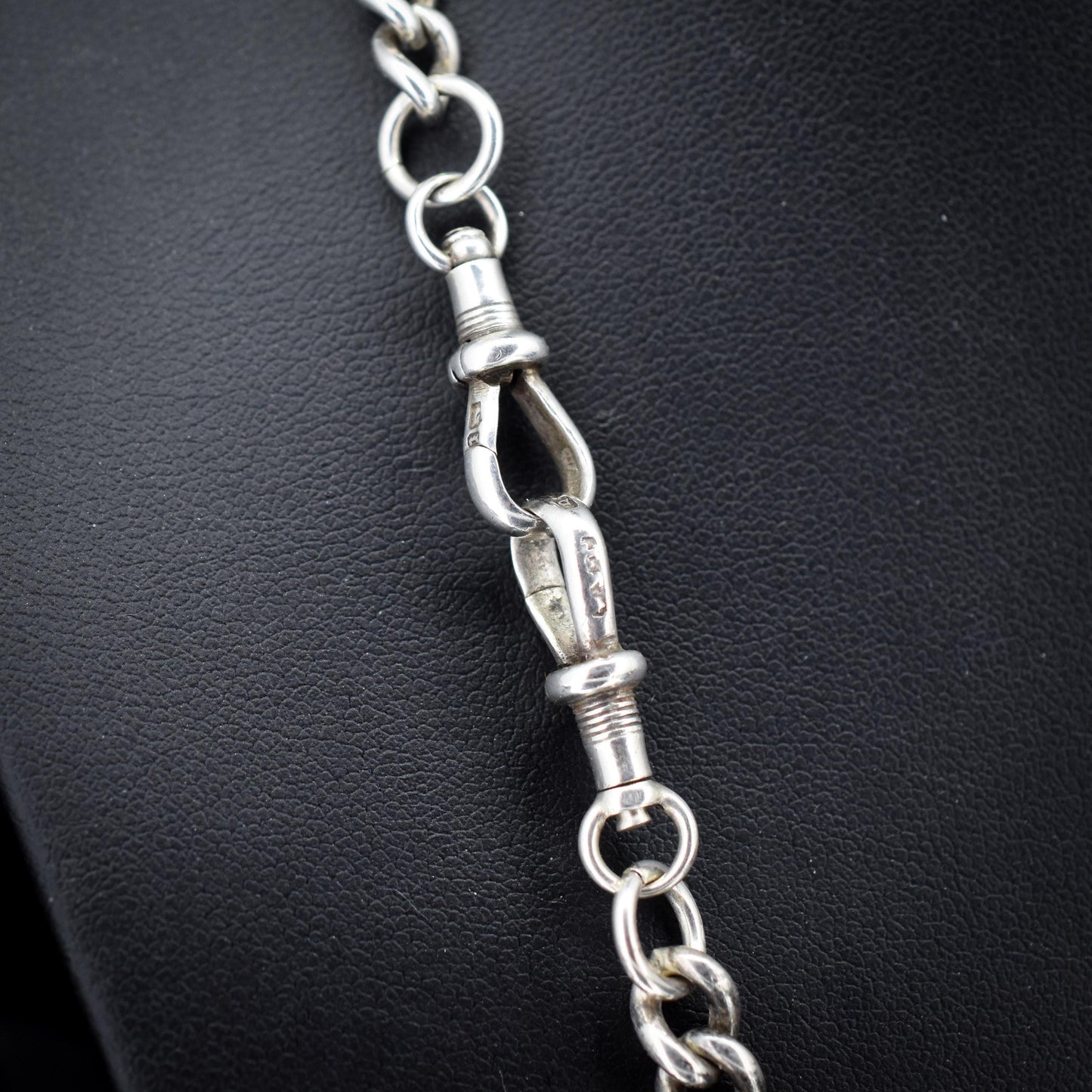 Antique 20.5" Sterling Silver Uniform Curb Link Chain Necklace with Double Dog Clip and T-bar