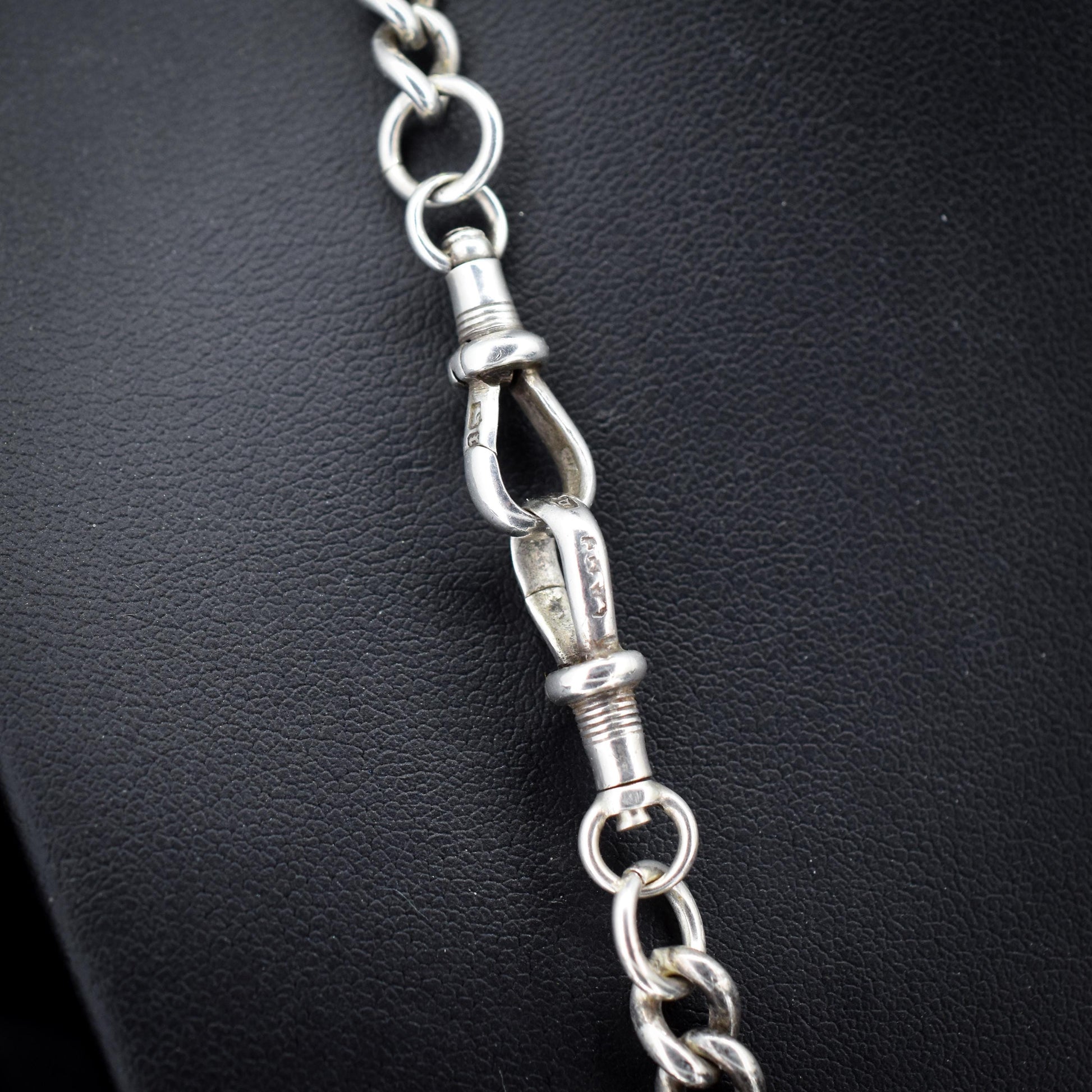 Antique 20.5" Sterling Silver Uniform Curb Link Chain Necklace with Double Dog Clip and T-bar