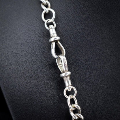 Antique 20.5" Sterling Silver Uniform Curb Link Chain Necklace with Double Dog Clip and T-bar