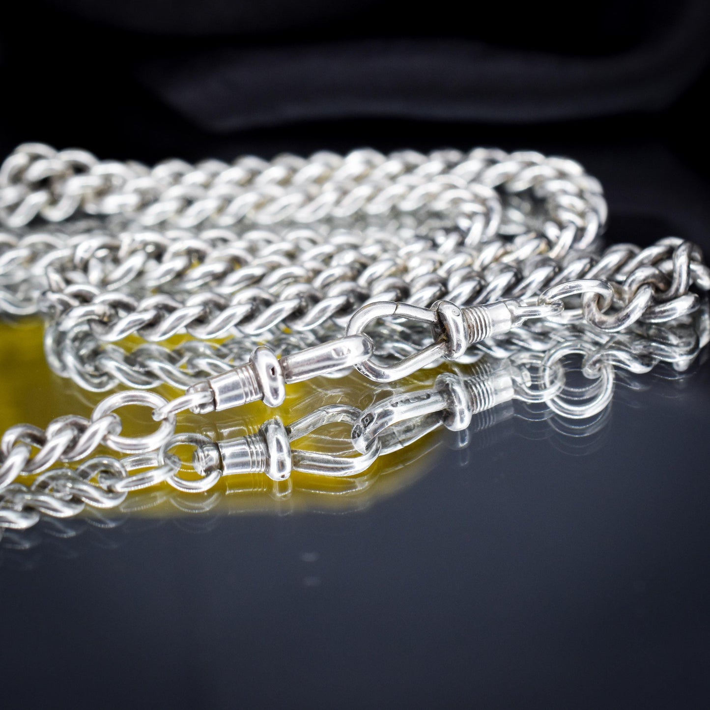 Antique 20.5" Sterling Silver Uniform Curb Link Chain Necklace with Double Dog Clip and T-bar