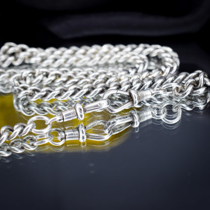 Antique 20.5" Sterling Silver Uniform Curb Link Chain Necklace with Double Dog Clip and T-bar