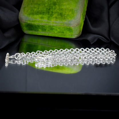 Vintage Sterling Silver Rolo Round Link Watch Chain Necklace with T-Bar and Dog Clips – 18"