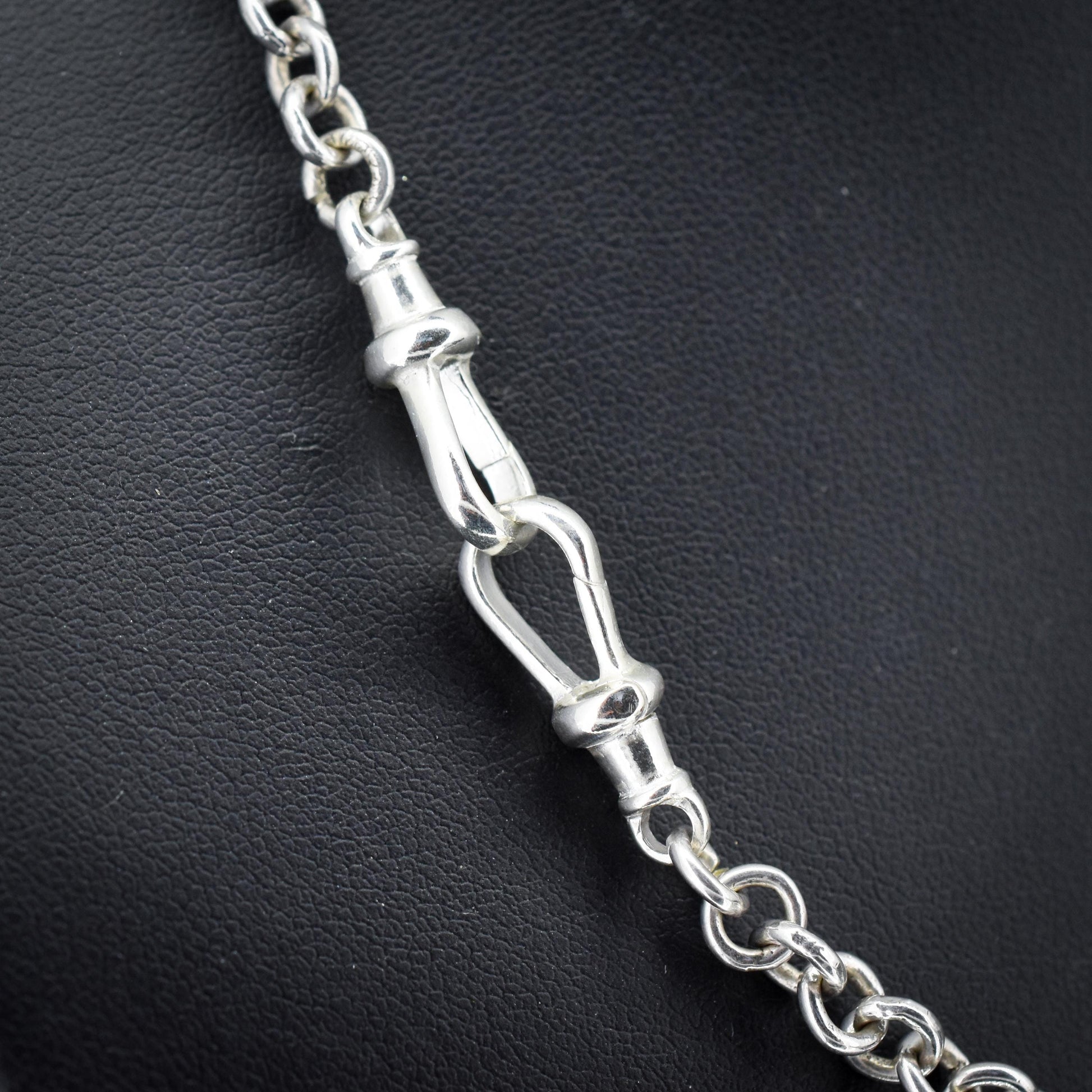 Vintage Sterling Silver Rolo Round Link Watch Chain Necklace with T-Bar and Dog Clips – 18"