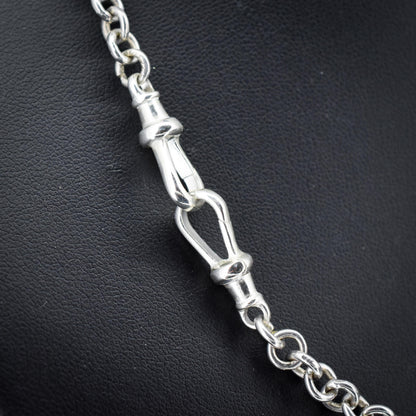 Vintage Sterling Silver Rolo Round Link Watch Chain Necklace with T-Bar and Dog Clips – 18"