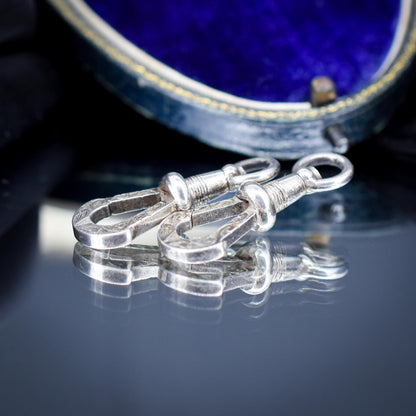 Antique Matching Pair of Sterling Silver Engraved Dog Clips