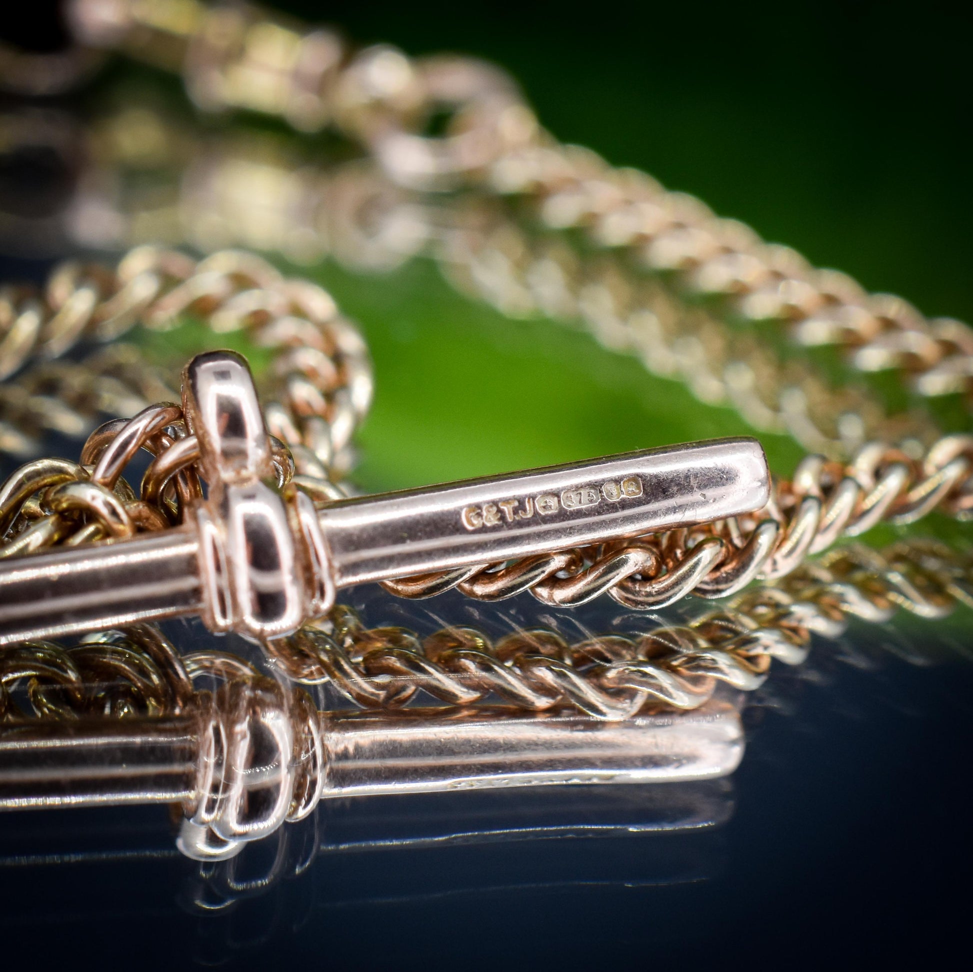 Vintage 20" 9ct Rose Gold Curb Link Double Albert Watch Chain Necklace
