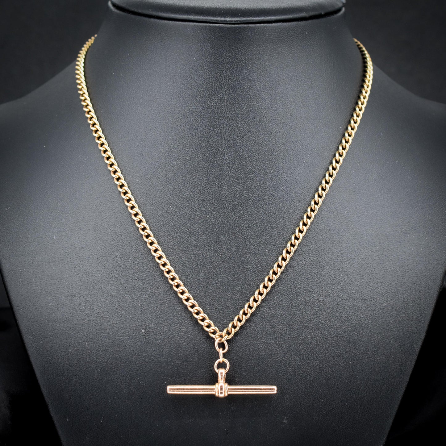 Vintage 20" 9ct Rose Gold Curb Link Double Albert Watch Chain Necklace