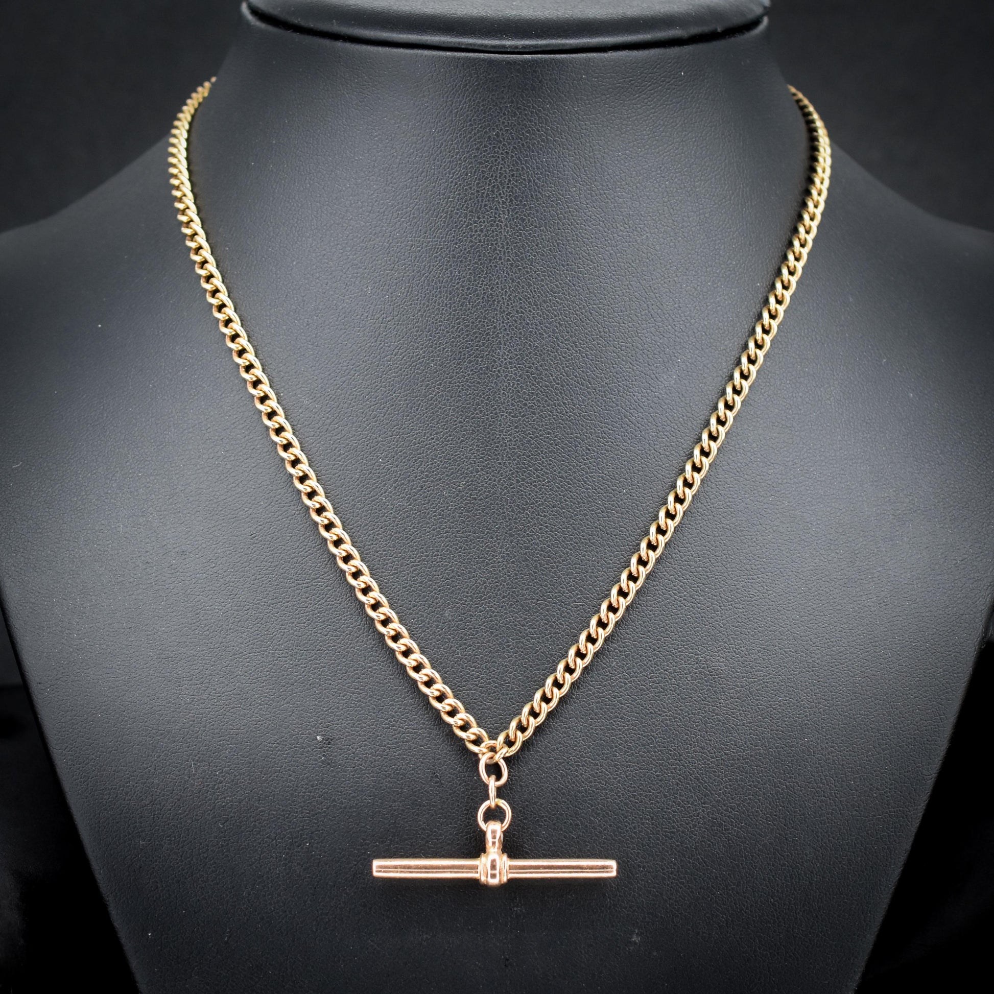 Vintage 20" 9ct Rose Gold Curb Link Double Albert Watch Chain Necklace
