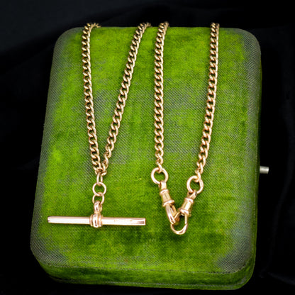 Vintage 20" 9ct Rose Gold Curb Link Double Albert Watch Chain Necklace