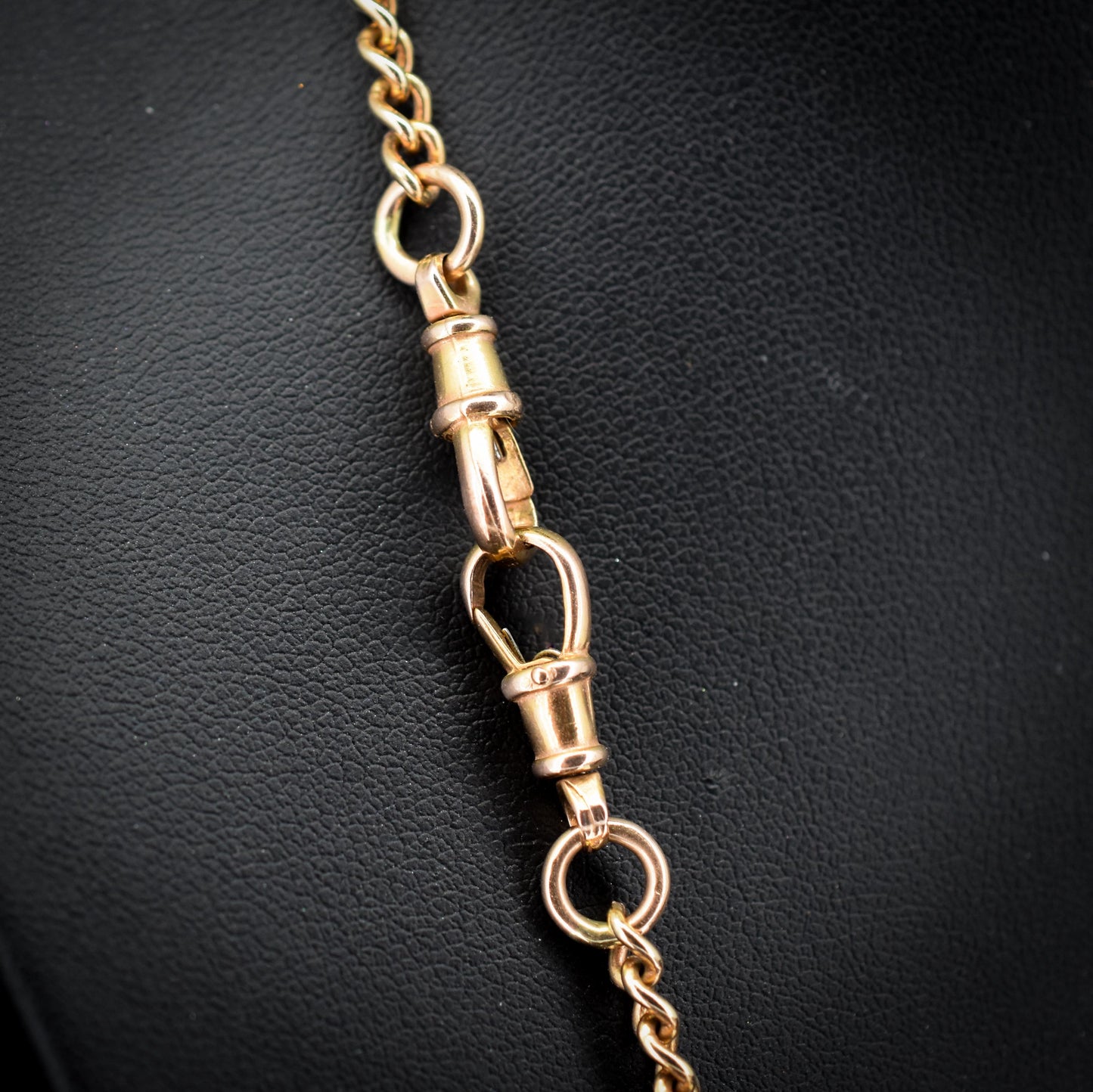 Vintage 20" 9ct Rose Gold Curb Link Double Albert Watch Chain Necklace