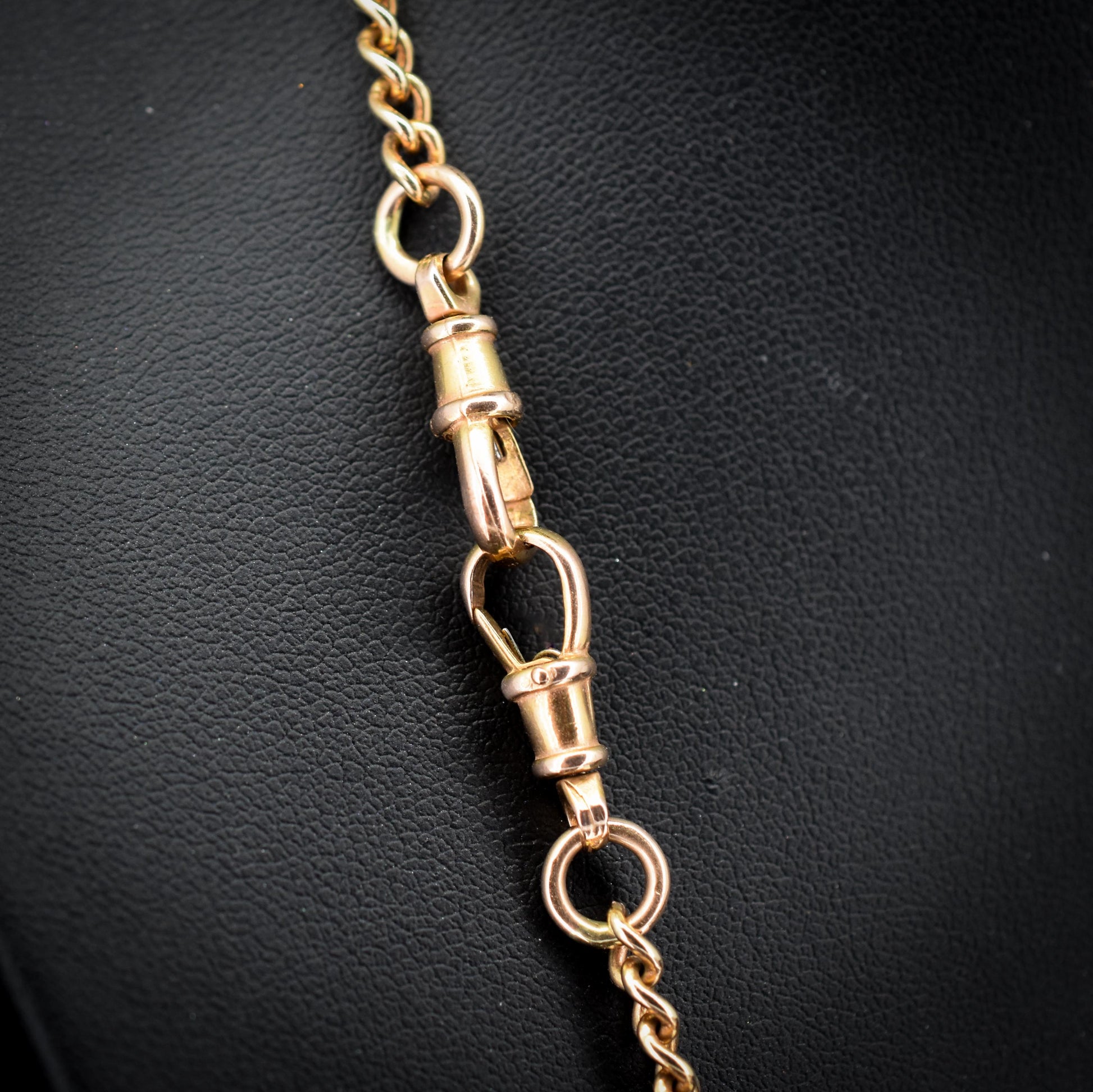 Vintage 20" 9ct Rose Gold Curb Link Double Albert Watch Chain Necklace