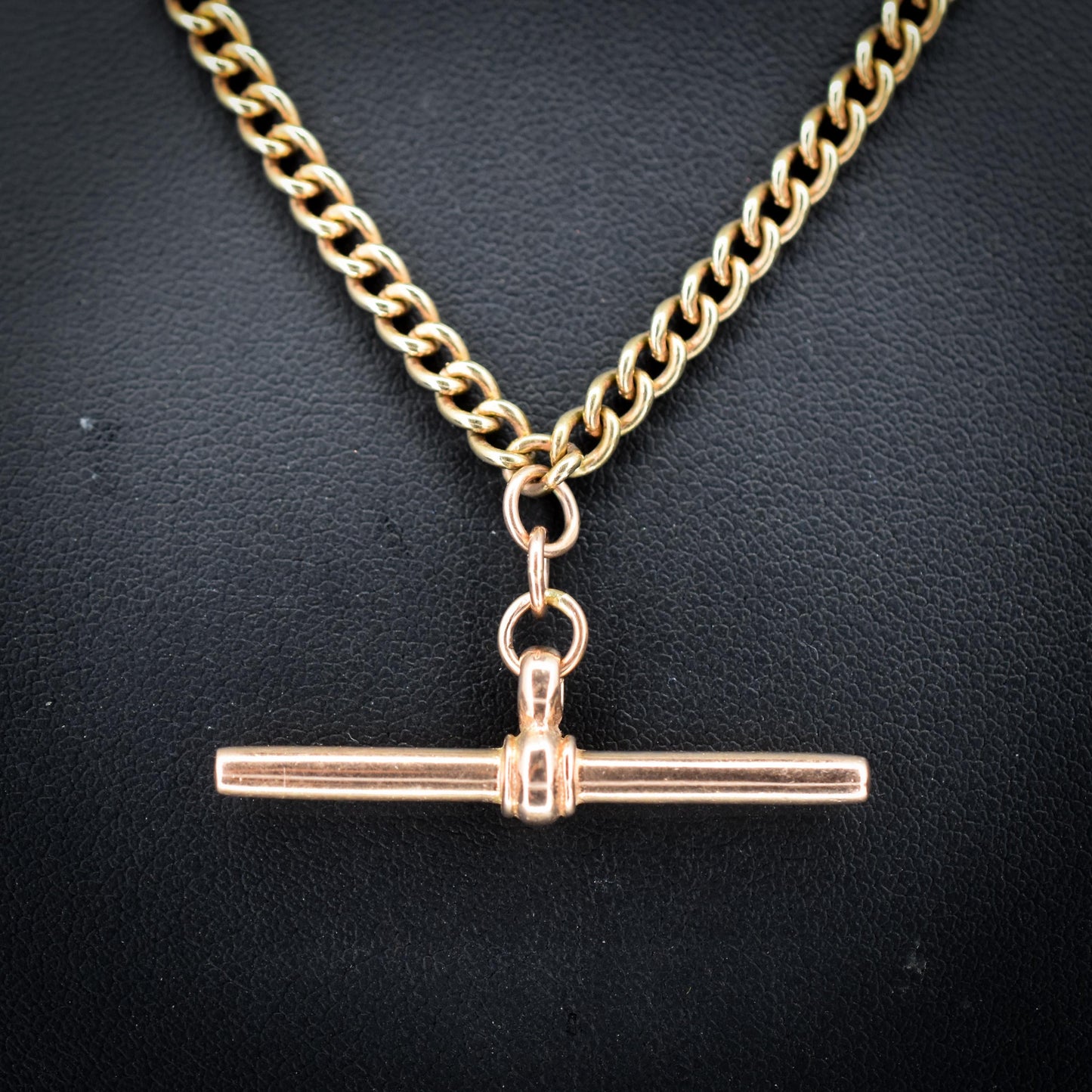 Vintage 20" 9ct Rose Gold Curb Link Double Albert Watch Chain Necklace