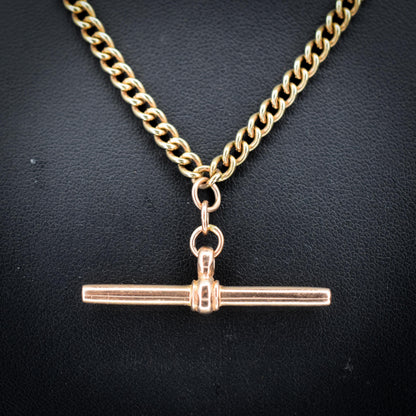 Vintage 20" 9ct Rose Gold Curb Link Double Albert Watch Chain Necklace