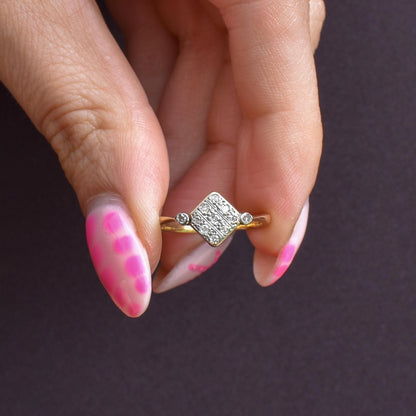 Antique Art Deco Diamond Square Cluster 18ct Yellow Gold and Platinum Ring
