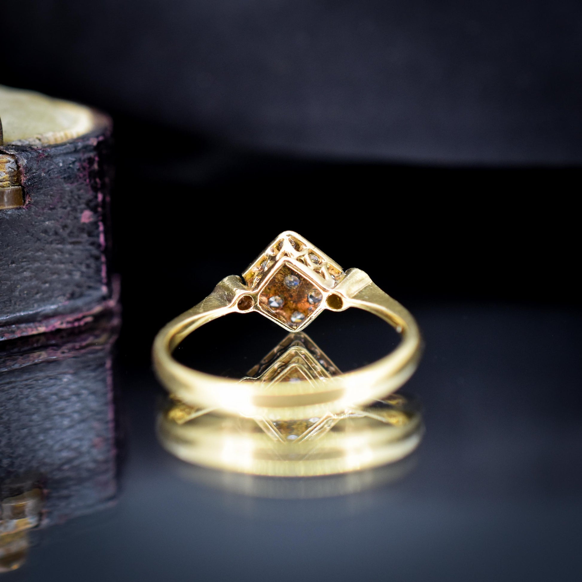 Antique Art Deco Diamond Square Cluster 18ct Yellow Gold and Platinum Ring
