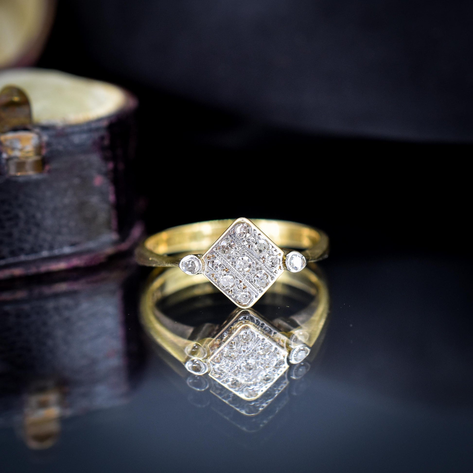Antique Art Deco Diamond Square Cluster 18ct Yellow Gold and Platinum Ring