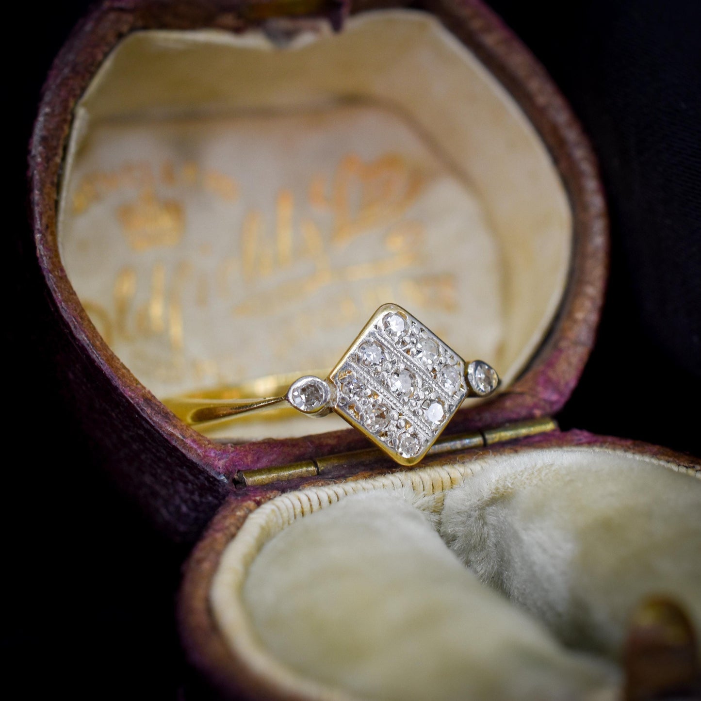 Antique Art Deco Diamond Square Cluster 18ct Yellow Gold and Platinum Ring