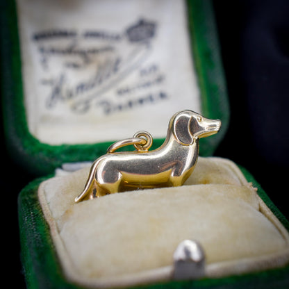 Vintage 9ct Gold Dachshund Dog Charm Pendant - Dated 1967