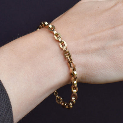 Antique 9ct Gold Oval Cable Link Dog Clip Bracelet | 8"