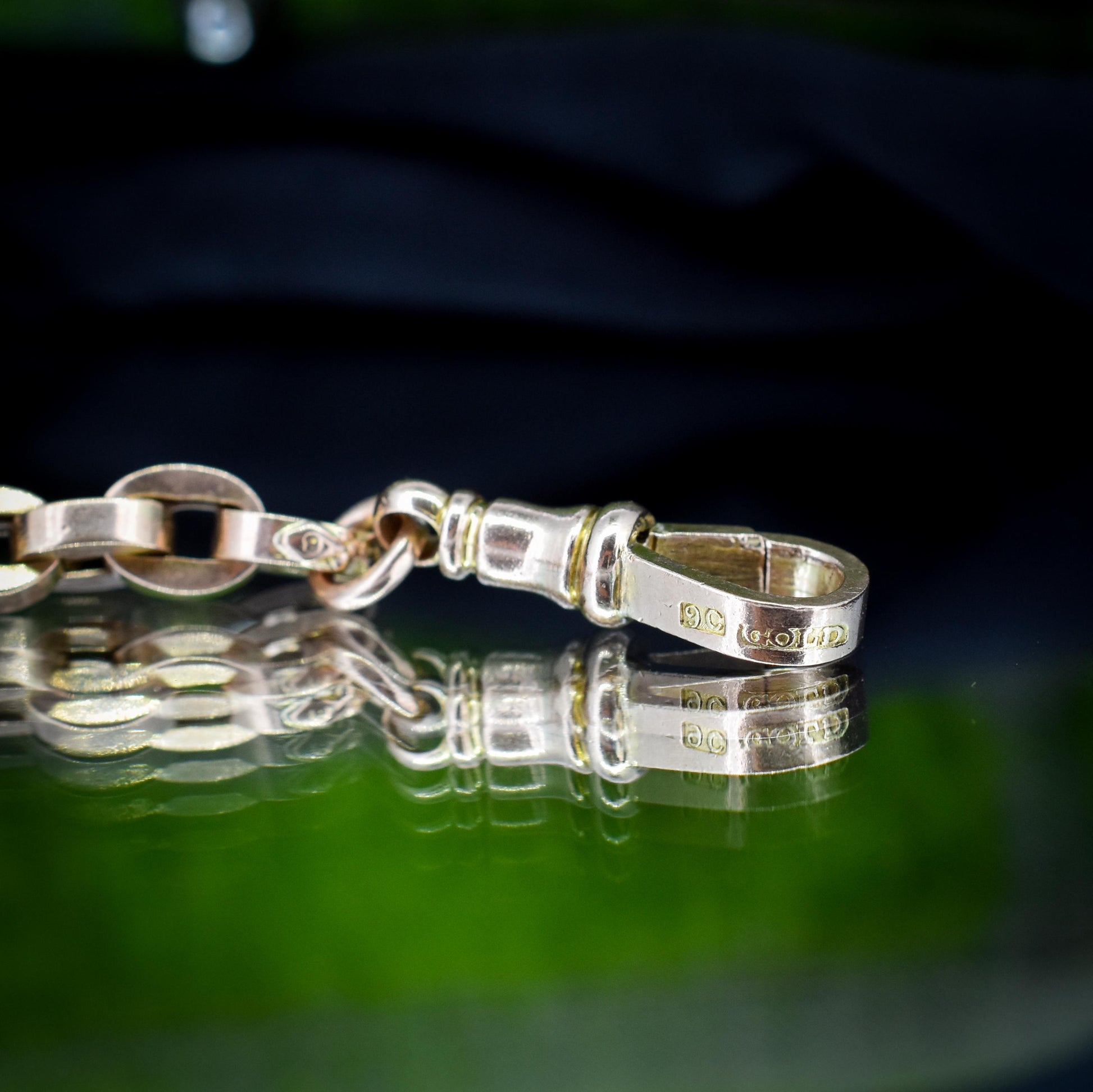 Antique 9ct Gold Oval Cable Link Dog Clip Bracelet | 8"
