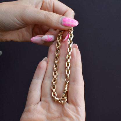 Antique 9ct Gold Oval Cable Link Dog Clip Bracelet | 8"
