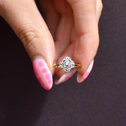 Antique Art Deco Diamond Cluster 18ct Yellow Gold and Platinum Ring