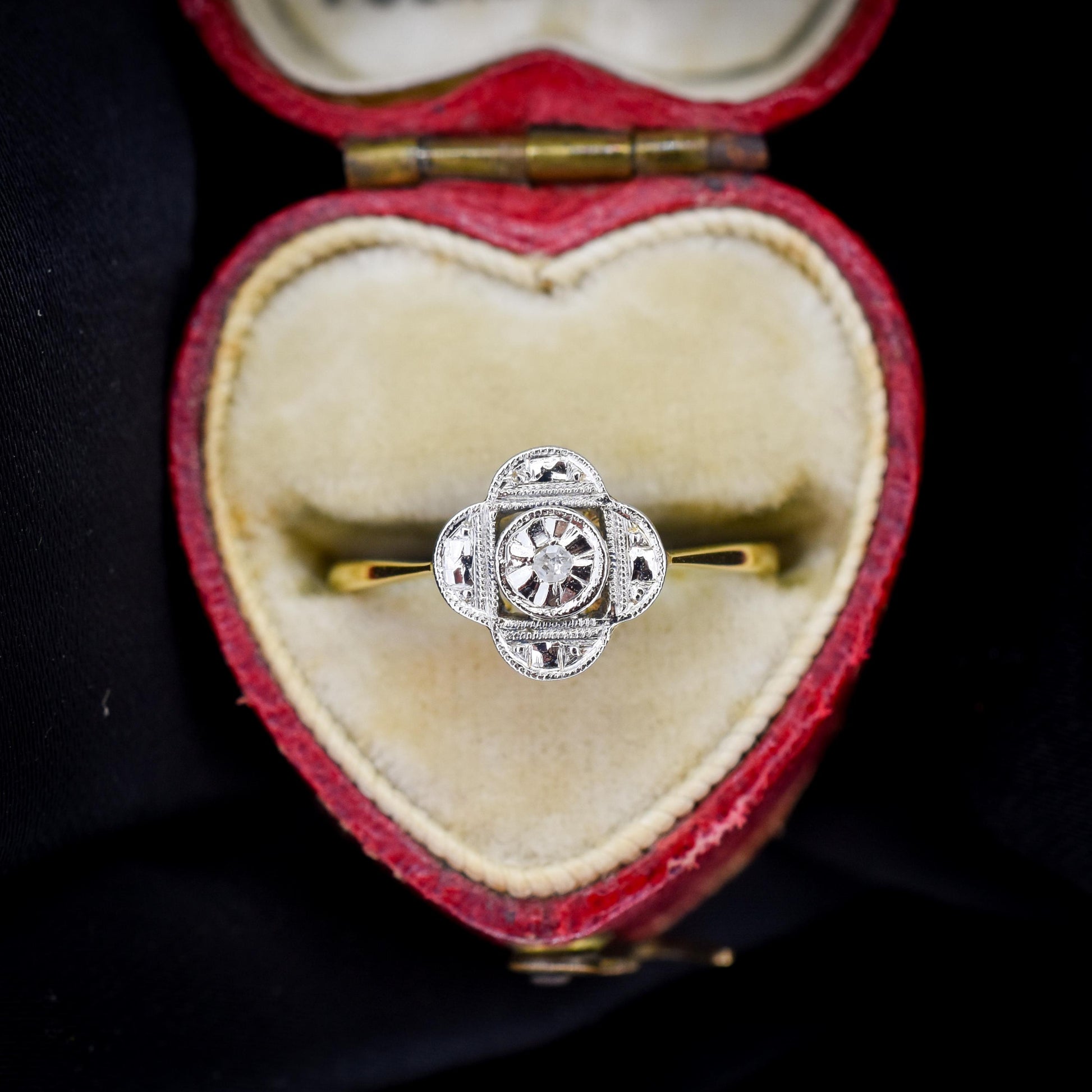 Antique Art Deco Diamond Cluster 18ct Yellow Gold and Platinum Ring