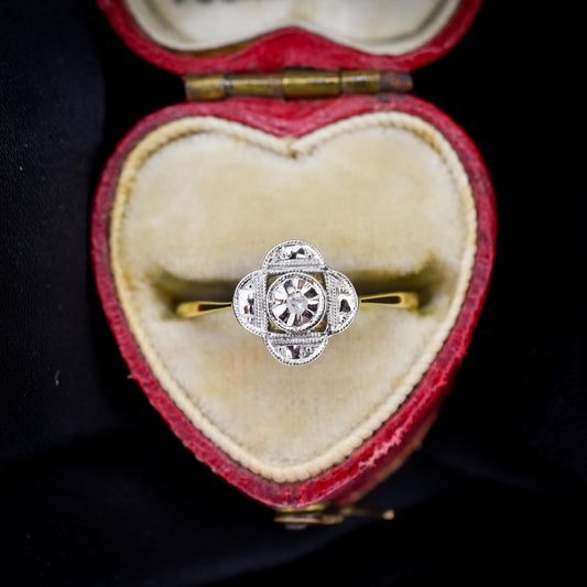 Antique Art Deco Diamond Cluster 18ct Yellow Gold and Platinum Ring