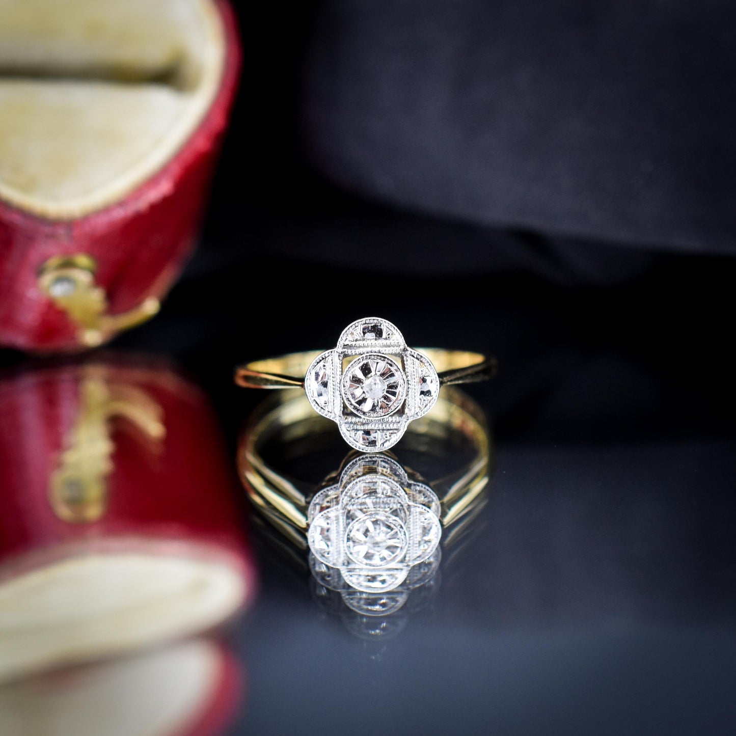 Antique Art Deco Diamond Cluster 18ct Yellow Gold and Platinum Ring