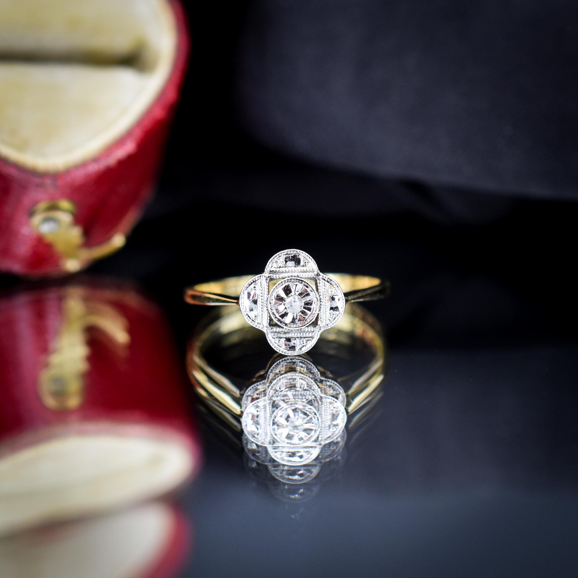 Antique Art Deco Diamond Cluster 18ct Yellow Gold and Platinum Ring