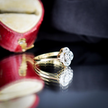 Antique Art Deco Diamond Cluster 18ct Yellow Gold and Platinum Ring