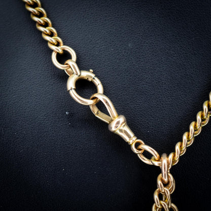 Antique 17.5" 15ct Gold Bolt Ring and Dog Clip Albert Chain Necklace